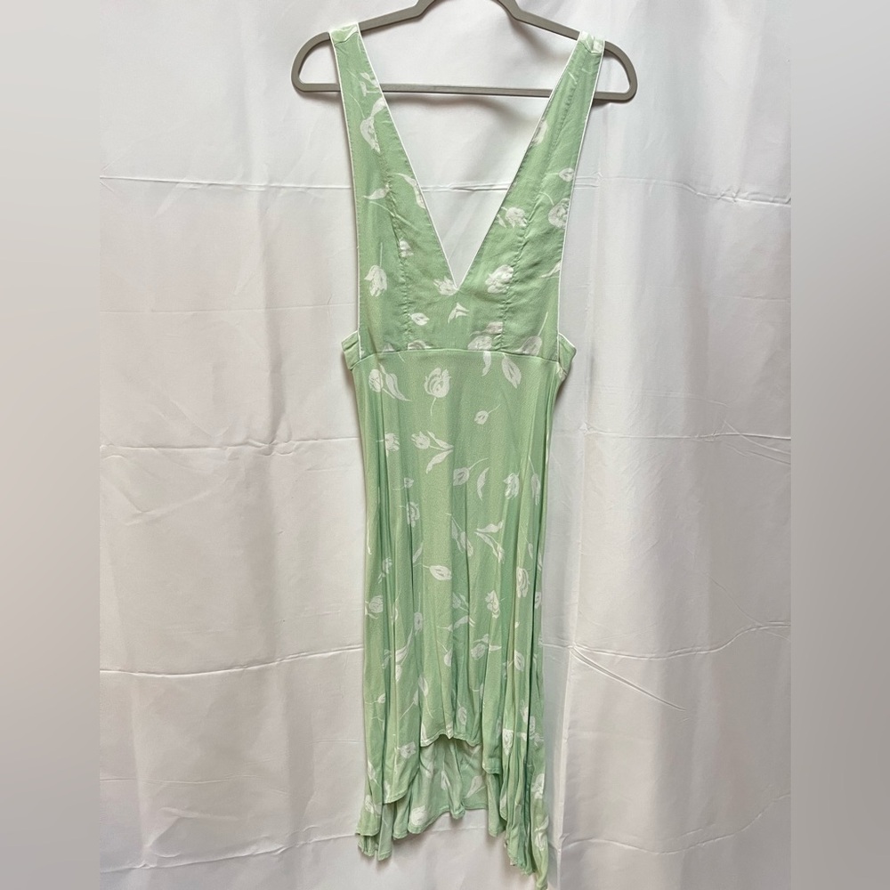 Forever 21 Mint Green Floral High-Low Pinafore Dress Sz L